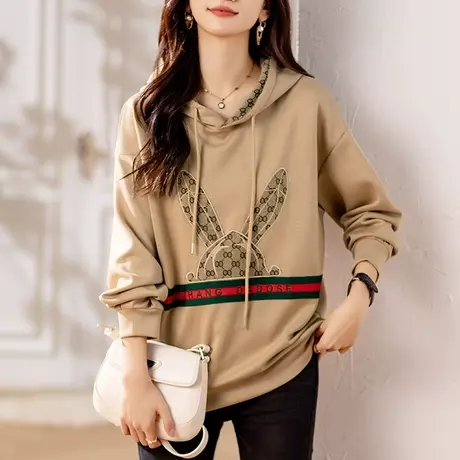 春秋新款连帽卫衣女宽松加大码女装中年妈妈洋气百搭减龄显瘦上衣商品大图