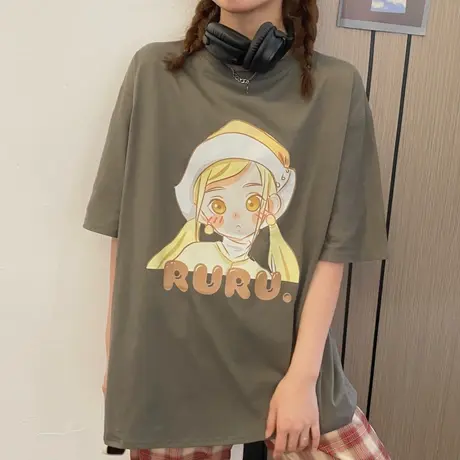 日系复古短袖t恤女夏季纯棉宽松韩版ins设计感小众chic港味上衣服商品大图