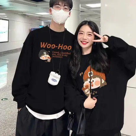 情侣无帽卫衣女2022新款ins超火oversize加绒外套大码宽松上衣秋商品大图