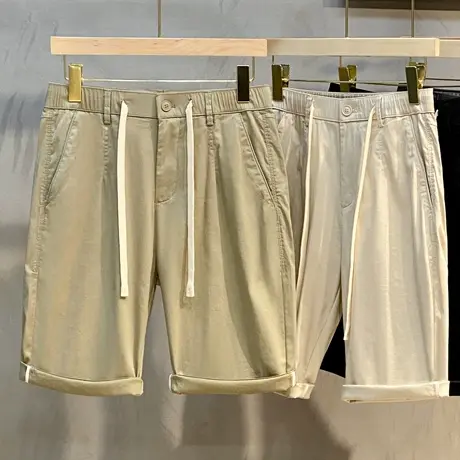 冰丝夏季薄款男士休闲短裤男潮牌修身小直筒五分裤韩版潮男中裤子图片