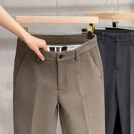 毛呢西裤男九分商务正装高端修身直筒裤子男士休闲裤秋冬2023新款商品大图