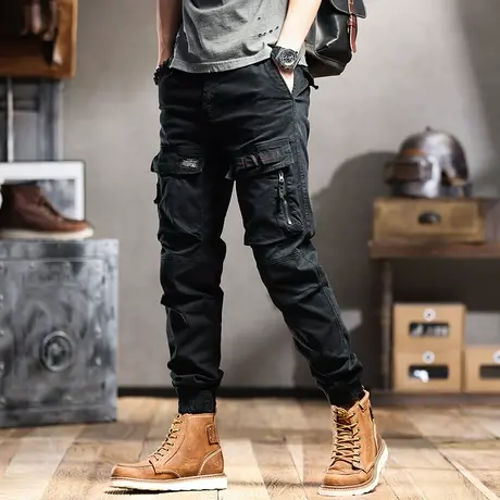 机车街头工装裤男潮牌宽松休闲裤韩版潮流新款束脚裤多口袋裤子潮图片