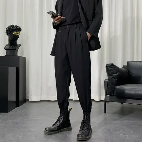 搭配马丁靴的裤子高街ins潮高级感炸街休闲西裤男秋冬宽松束脚裤商品大图