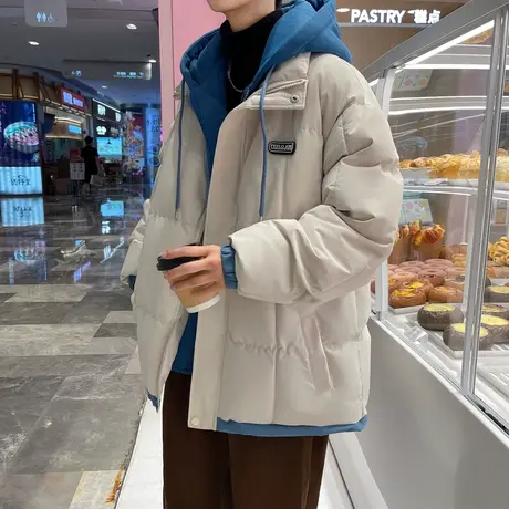 假两件连帽棉服男秋冬加厚保暖宽松棉袄cityboy日系潮牌棉衣外套商品大图