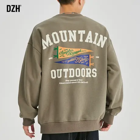 男士卫衣男圆领潮牌男款2023年秋季重磅美式男生无帽秋装印花上衣商品大图