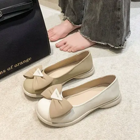 复古浅口低跟单鞋女2023年夏季新款百搭仙女风蝴蝶结一脚蹬奶奶鞋商品大图