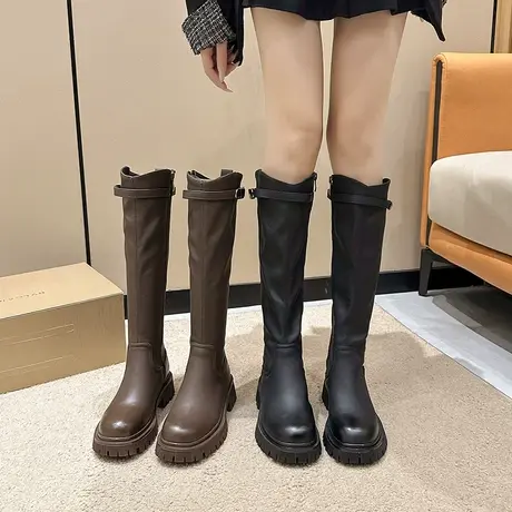 骑士靴女高跟2023年新款秋冬超火马丁靴粗跟显瘦配裙子不过膝长靴图片