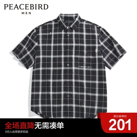 太平鸟男装奥莱 暗黑风外穿式短袖衬衫休闲商品大图