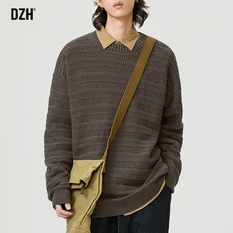 青少年美式复古毛衣男冬季宽松慵懒风2024新款长袖针织衫外套冬装商品大图
