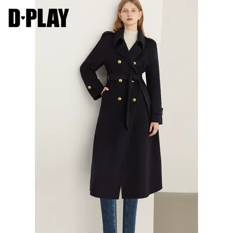 DPLAY冬翻驳领双排扣全羊毛双面呢大衣气质款外套呢子大衣女图片