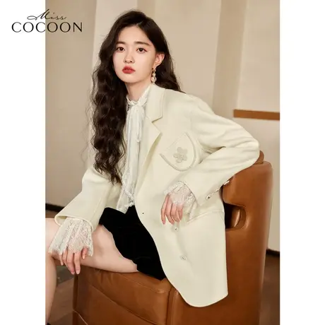 MISSCOCOON法式西装领毛呢外套女2022新款秋冬时尚宽松羊毛呢大衣商品大图