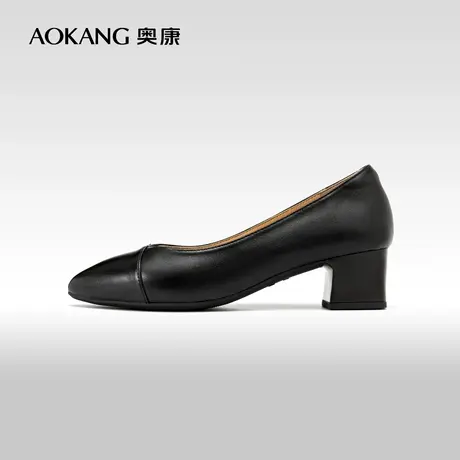 奥康女鞋 春秋季新款真皮职业浅口单鞋粗跟时尚通勤女士商务单鞋商品大图