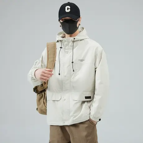 时尚大码连帽男士外套宽松防风秋冬户外夹克百搭潮牌外套休闲男装图片