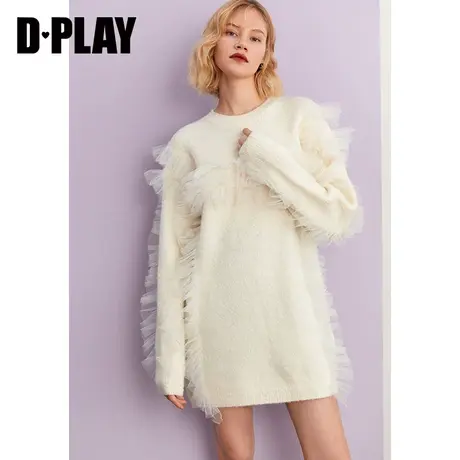 DPLAY德帕拉【黑标】秋装款时尚奶白色宽松针织毛衣连衣裙商品大图