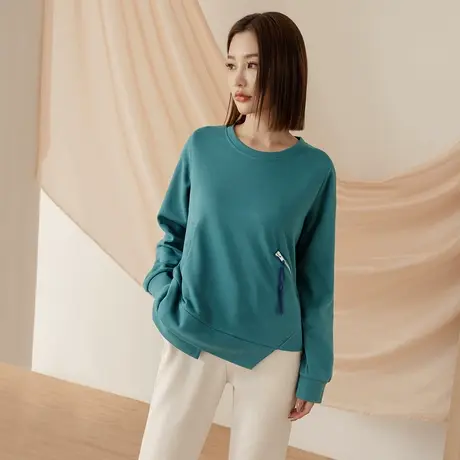 桔熊秋冬季不规则下摆设计感别致卫衣圆领长袖上衣女大码AB19218图片