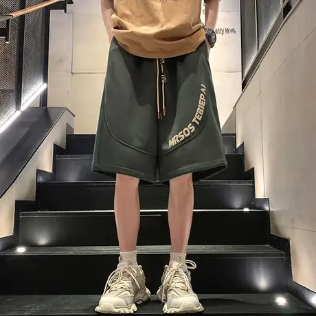 发泡印花美式运动短裤男夏季薄款中裤潮牌复古沙滩宽松休闲五分裤商品大图