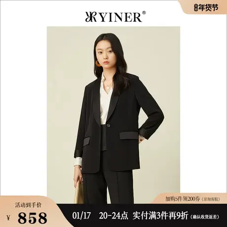 YINER音儿女装2022春季三醋纤青果领西装短外套商品大图