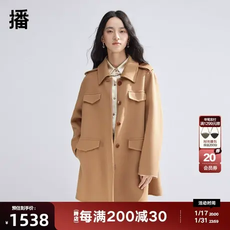 播100%羊毛呢外套女商场同款小个子学院风短款毛呢大衣BDQ9AD1591图片