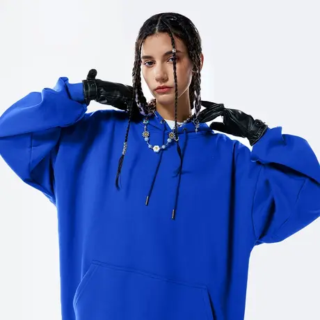 欧美高街克莱因蓝宽松卫衣连帽男潮oversize潮牌潮流大码加绒外套商品大图