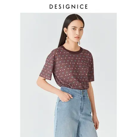 迪赛尼斯夏季新款外搭通勤圆领短袖薄款花色毛针织衫女夏图片