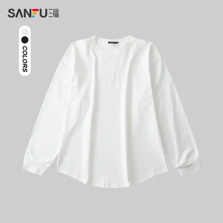 三福2024春季男士弧摆开叉长T恤 机能潮酷圆领上衣男482424商品大图