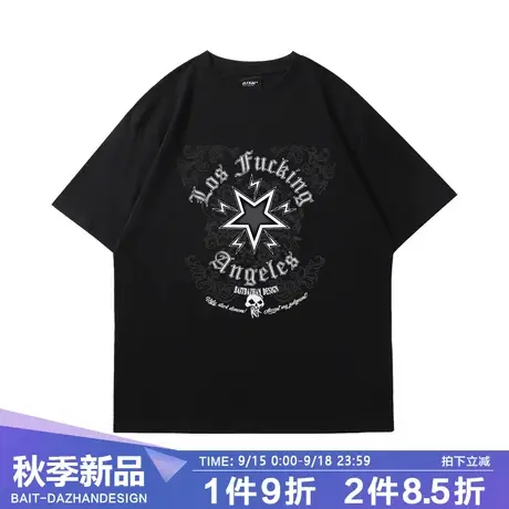 欧美潮牌t恤男做旧美式复古vibe风短袖高街星星五分袖纯棉T恤衫夏商品大图
