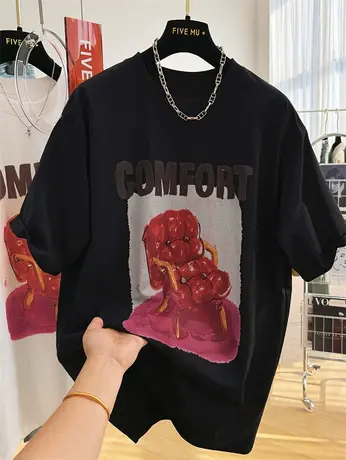 2024新款高级感纯棉卡通印花圆领宽松休闲短袖T恤女春夏半袖上衣商品大图