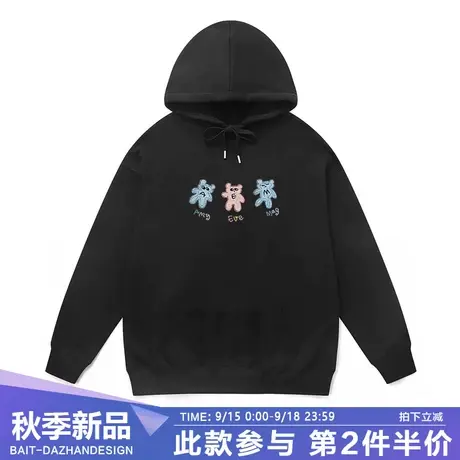 韩系可爱胶印连帽卫衣男女涂鸦蜡笔小熊ins风超火秋冬季中长外套图片