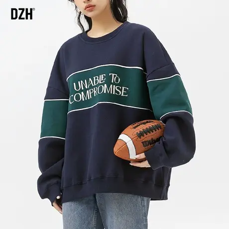 美式慵懒chic卫衣男春秋潮牌美式宽松上衣圆领春季外套2024年新款商品大图