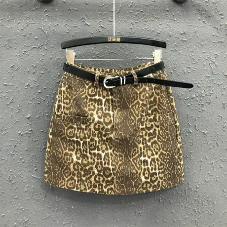 欧货洋气豹纹2024春夏新款牛仔半身裙女港风复古高腰包臀裙短裙潮商品大图