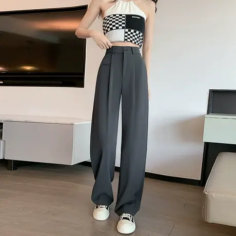 窄版西装阔腿裤女2024春夏新款高腰宽松显瘦垂感小个子拖地休闲裤商品大图