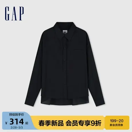 Gap女装2024春季新款纯棉基础款翻领长袖衬衫纯色通勤上衣874363图片