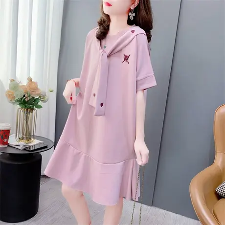 学院风披肩短袖T恤裙女夏季2023年新款宽松中长款洋气减龄连衣裙商品大图