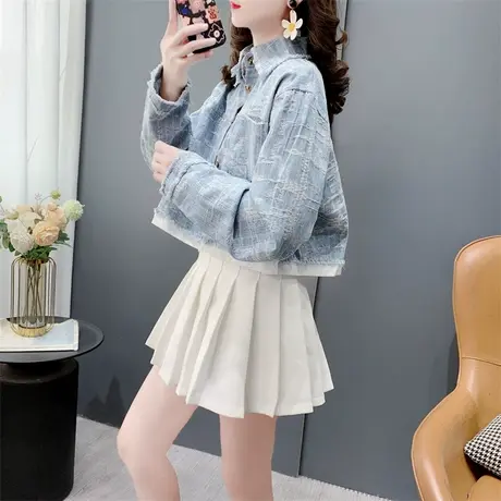 小香风气质牛仔外套女春秋2024年新款宽松休闲短款小个子夹克上衣图片