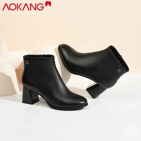 奥康短靴女2021新款真皮平底女鞋马丁靴休闲纯皮裸靴软皮切尔西靴商品大图