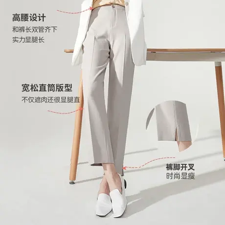 逸阳2024春季新款黑色哈伦裤女宽松直筒高腰显瘦萝卜休闲西装裤子商品大图