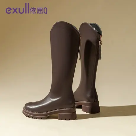 依思Q爆款长筒靴女秋冬季2023年新款显瘦复古风内增高女士骑士靴图片