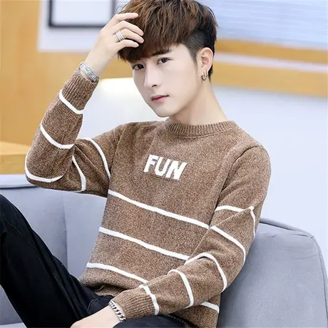 秋冬季毛衣男士加绒加厚青少年韩版保暖针织衫圆领中学生打底衫潮商品大图