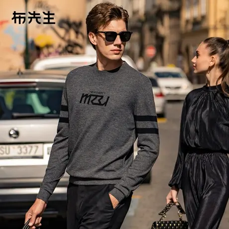 MrBu布先生潮流字母提花羊毛t恤2023秋冬撞色条纹男士上衣BT12228商品大图