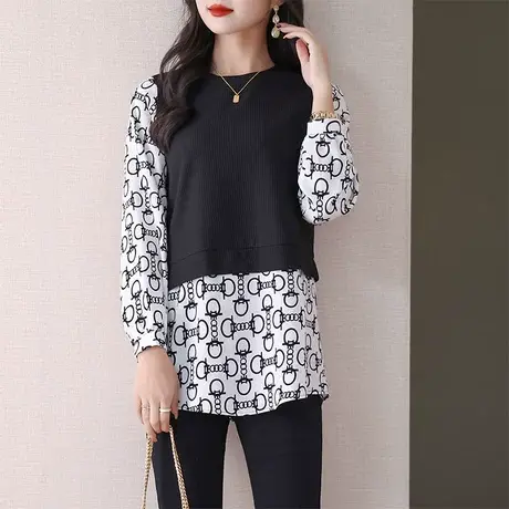 伊自尚大码女装显瘦百搭衬衫2023秋季新品气质拼接显瘦撞色上衣女图片