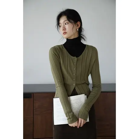 嘉茱莉2023秋季新款针织开衫女薄款修身针织上衣小众设计感外套商品大图