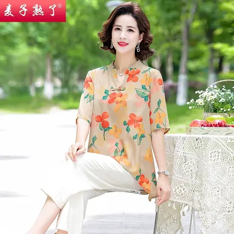 妈妈夏装洋气短袖T恤中年女士50岁时尚宽松小衫上衣服中老年女装图片