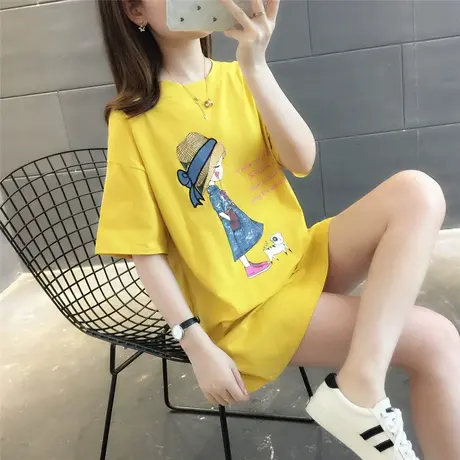 纯棉短袖T恤女装宽松2023年新款秋季洋气中长款设计感打底衫爆款商品大图