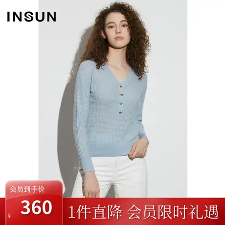 恩裳COVER2023春款新款超细纱精纺亮丝纱线轻盈保暖华夫饼针织衫图片