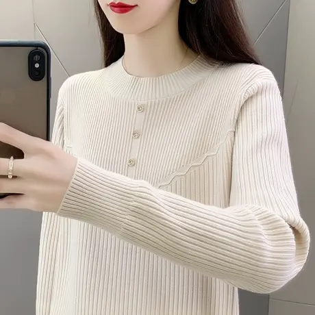 秋季新款2023圆领针织衫宽松套头纯色打底衫毛衣内搭百搭洋气时尚商品大图