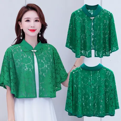 夏季蕾丝镂空小披肩复古风无袖斗篷式披肩女配裙子小外搭气质百搭商品大图