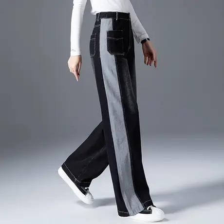 时尚春款女装2023年新款直筒牛仔裤女春秋女裤阔腿裤高腰拖地长裤图片