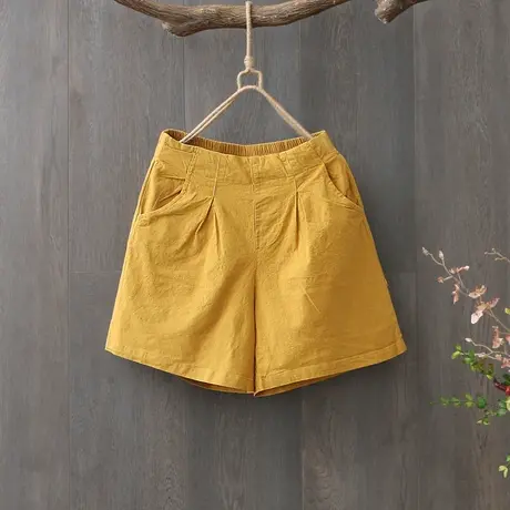 女裤夏季薄款阔腿裤女高腰子女2023新款松紧腰直筒裤热裤短裤宽松图片