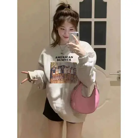 美式复古oversize卫衣女2023春秋薄款设计感小众宽松bf慵懒风外套图片