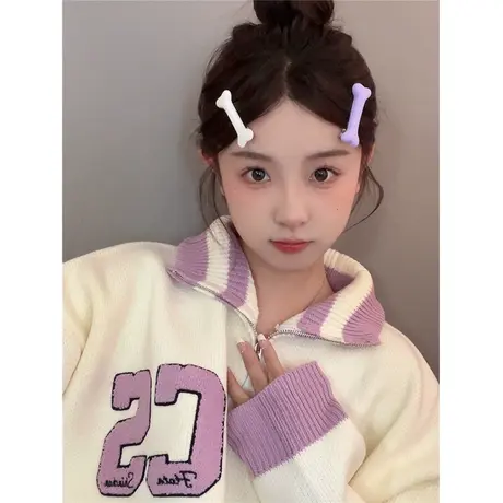 红续日系学院风软糯开衫polo翻领开衫针织毛衣外套女2023秋冬新款图片